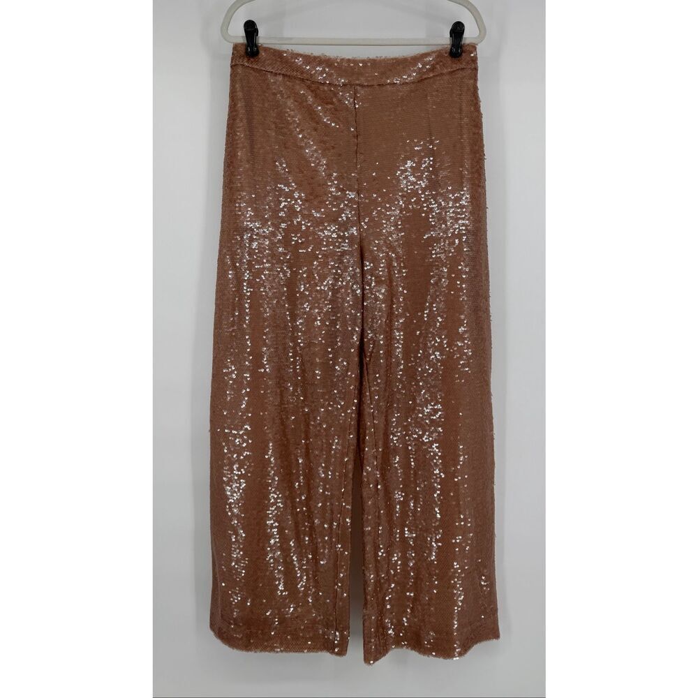 Ted Baker Milleit Matte Sequin Wide Leg Sequin High Rise Pant Light Pink Size 10 - Picture 2 of 12